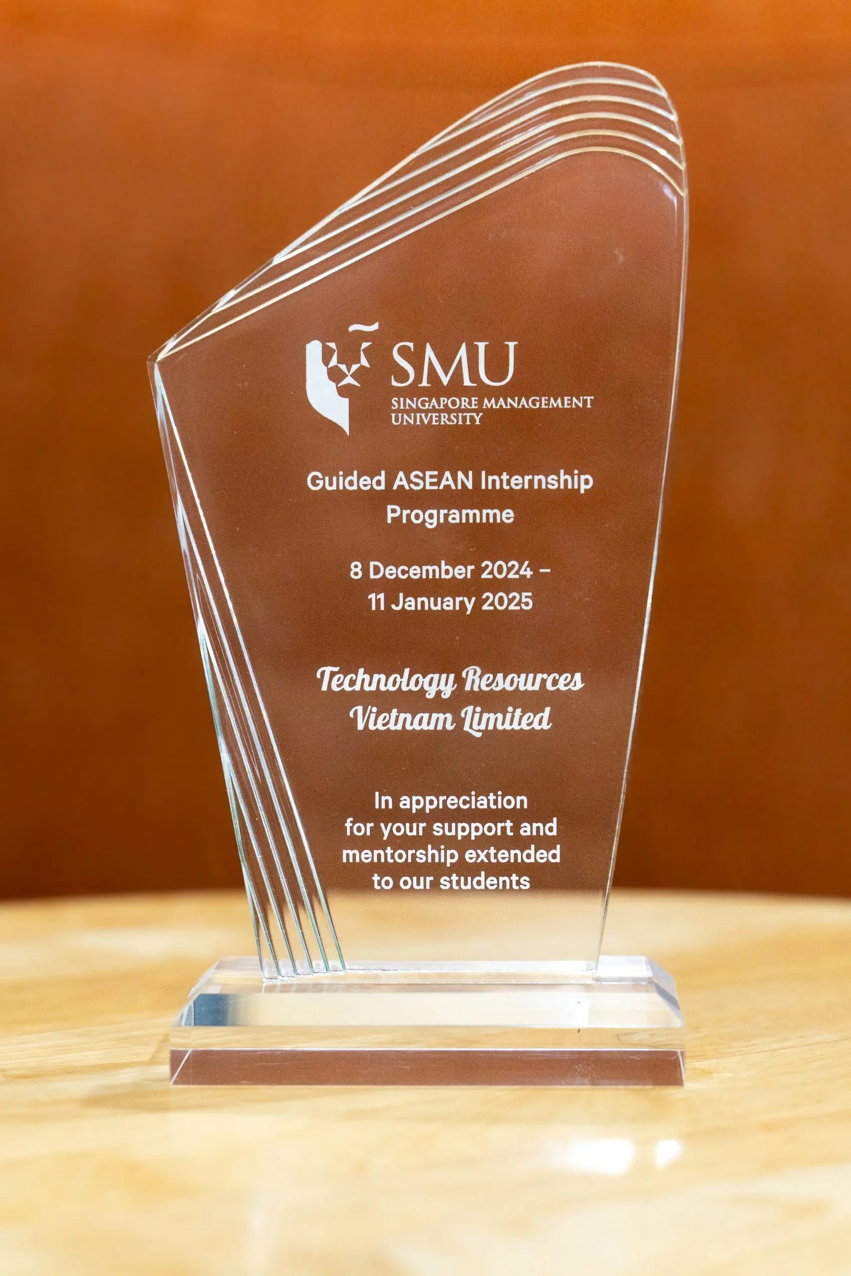 Guided ASEAN Internship Programme trophy from Singapore Management University (SMU)