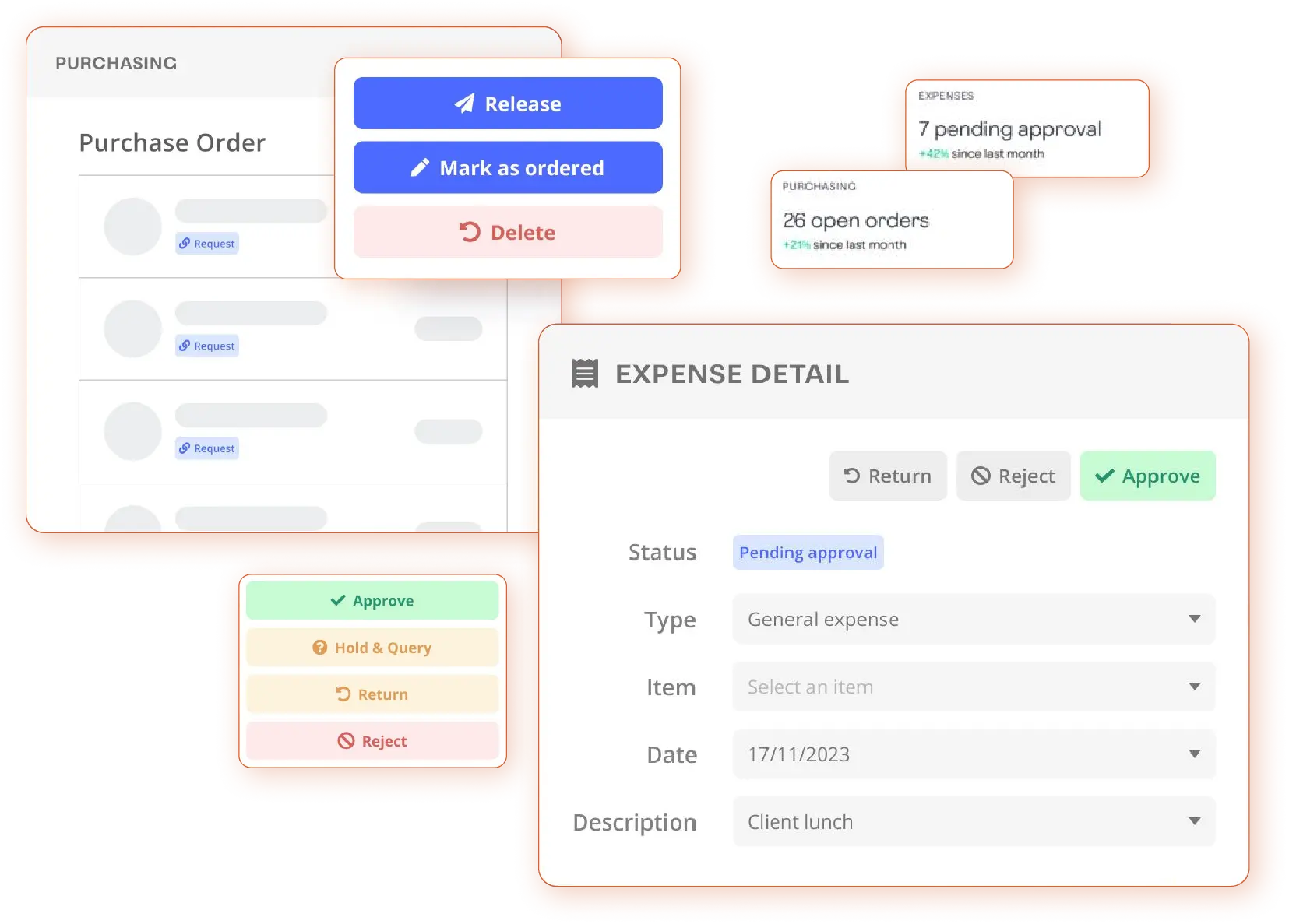 Sysynkt purchase order and expense approval screens